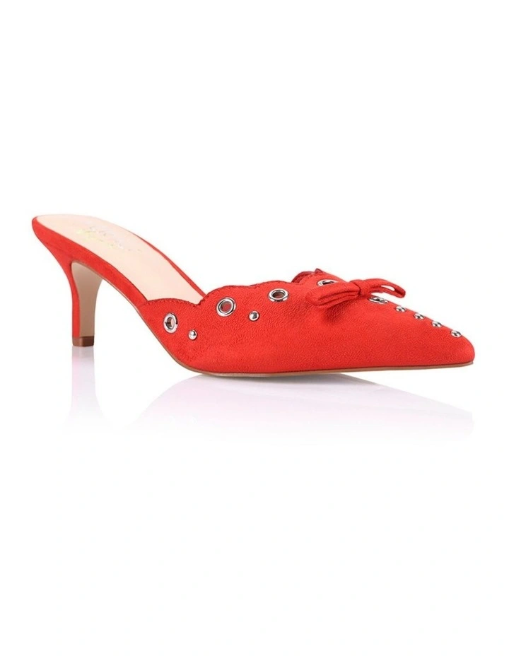 Ziggy Point Toe Kitten Heels in Red Micro image 2