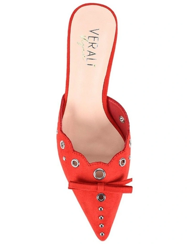 Ziggy Point Toe Kitten Heels in Red Micro image 3