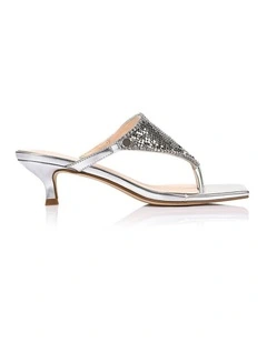 Mackenzie Kitten Heel Thongs - Silver