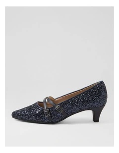 Lavis Navy Glitter Leather Heels