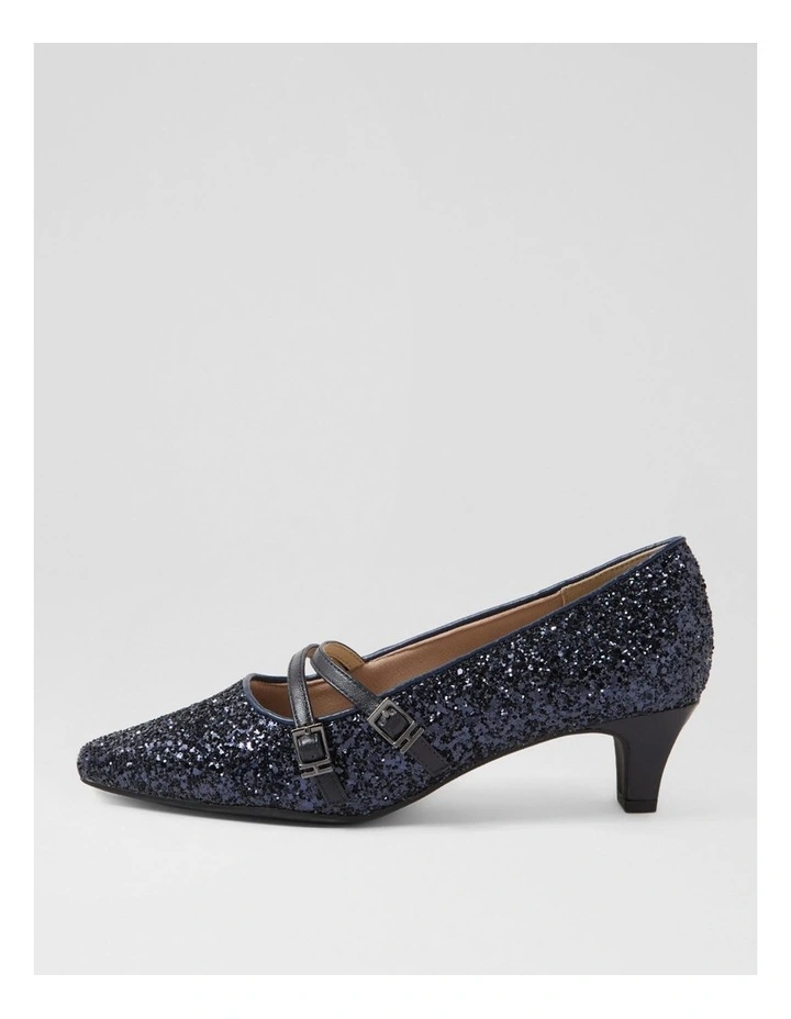 Lavis Navy Glitter Leather Heels image 1