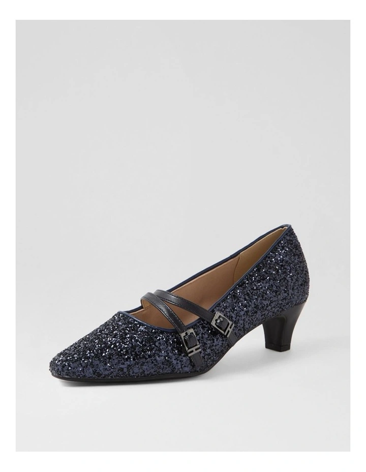 Lavis Navy Glitter Leather Heels image 2