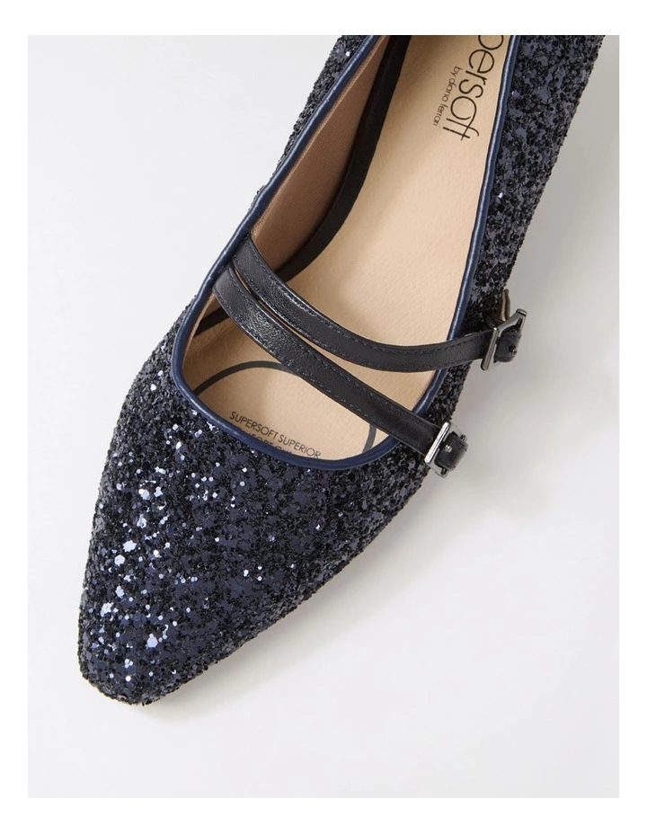 Lavis Navy Glitter Leather Heels image 4