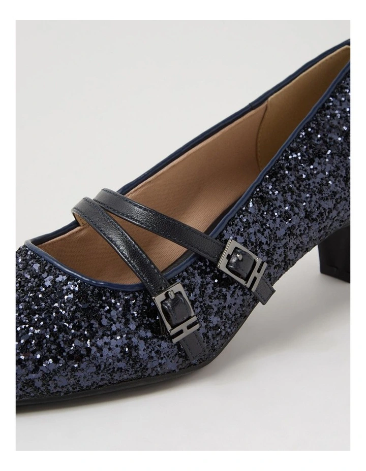 Lavis Navy Glitter Leather Heels image 5