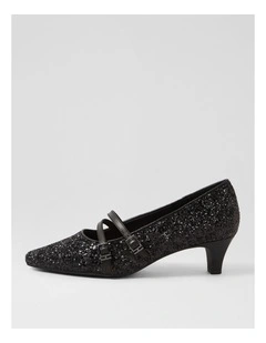 Lavis Black Glitter Leather Heels