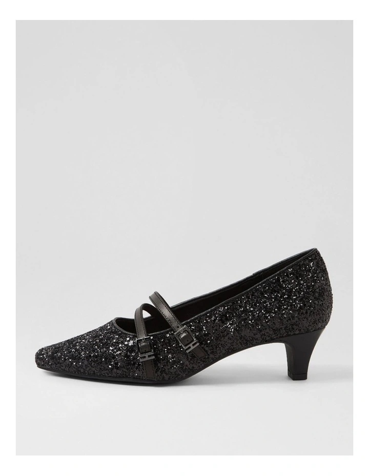 Lavis Black Glitter Leather Heels image 1