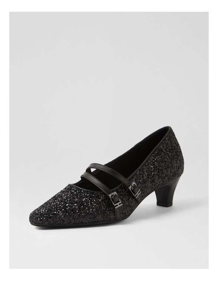 Lavis Black Glitter Leather Heels image 2