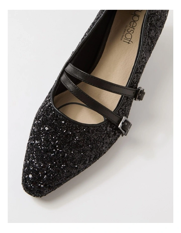 Lavis Black Glitter Leather Heels image 4