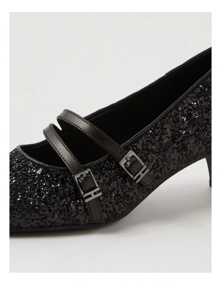 Lavis Black Glitter Leather Heels image 5