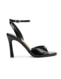 Ruth Heeled Sandals - Black Hi-Shine Leather