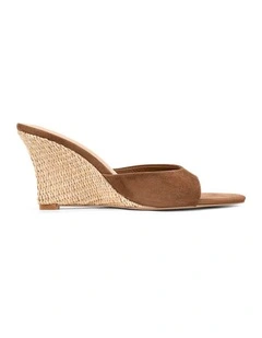 Maxwell Mule Wedge-Natural Raffia & Toffee Suede