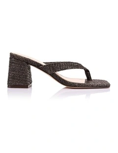 Stoked Block Heel Thongs- Chocolate Brown Raffia