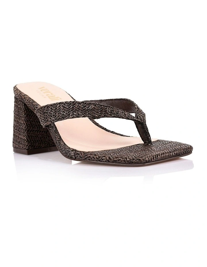 Stoked Block Heel Thongs- Chocolate Brown Raffia image 2
