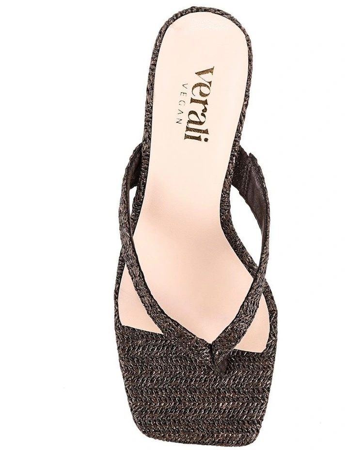 Stoked Block Heel Thongs- Chocolate Brown Raffia image 4