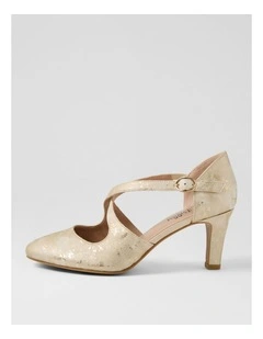 Irenna W Champagne Shimmer Fabric Heels