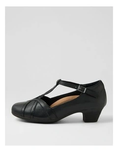 Latissh Black Leather Heels