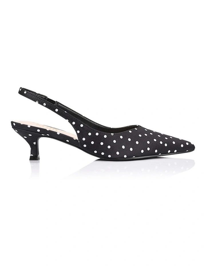 Lush Slingback Kitten Heels- Black Polka Dot Satin image 1