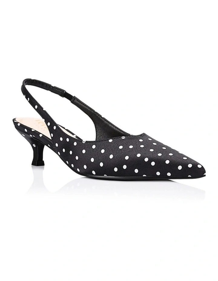 Lush Slingback Kitten Heels- Black Polka Dot Satin image 2