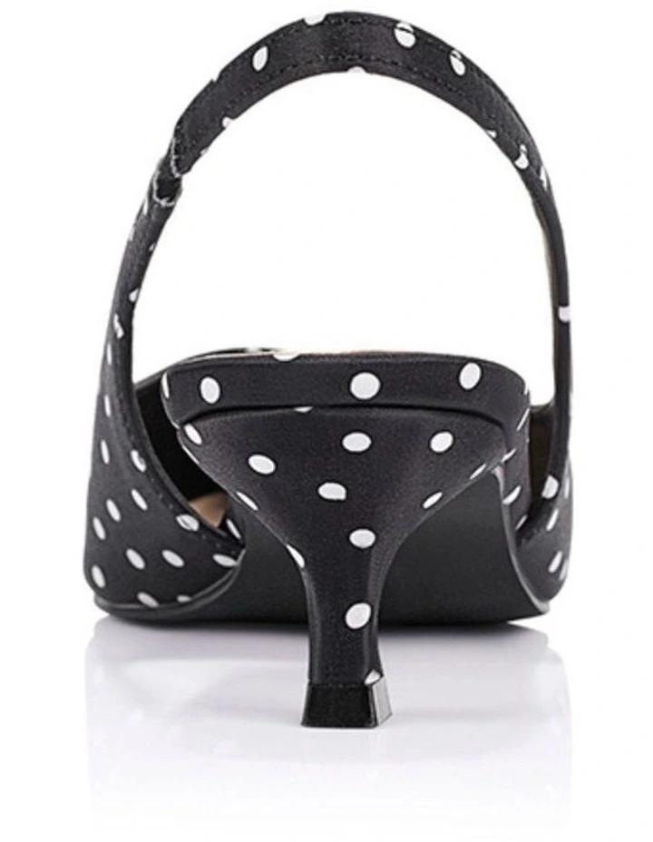 Lush Slingback Kitten Heels- Black Polka Dot Satin image 3