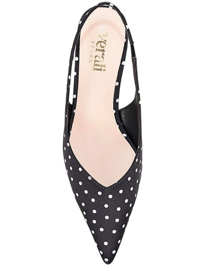 Lush Slingback Kitten Heels- Black Polka Dot Satin image 4