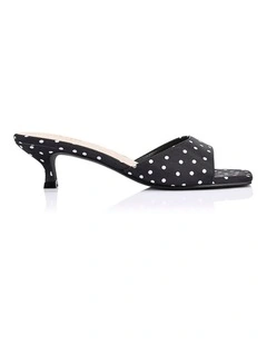 Alyssa Kitten Heel Mules - Black Polka Dot Satin
