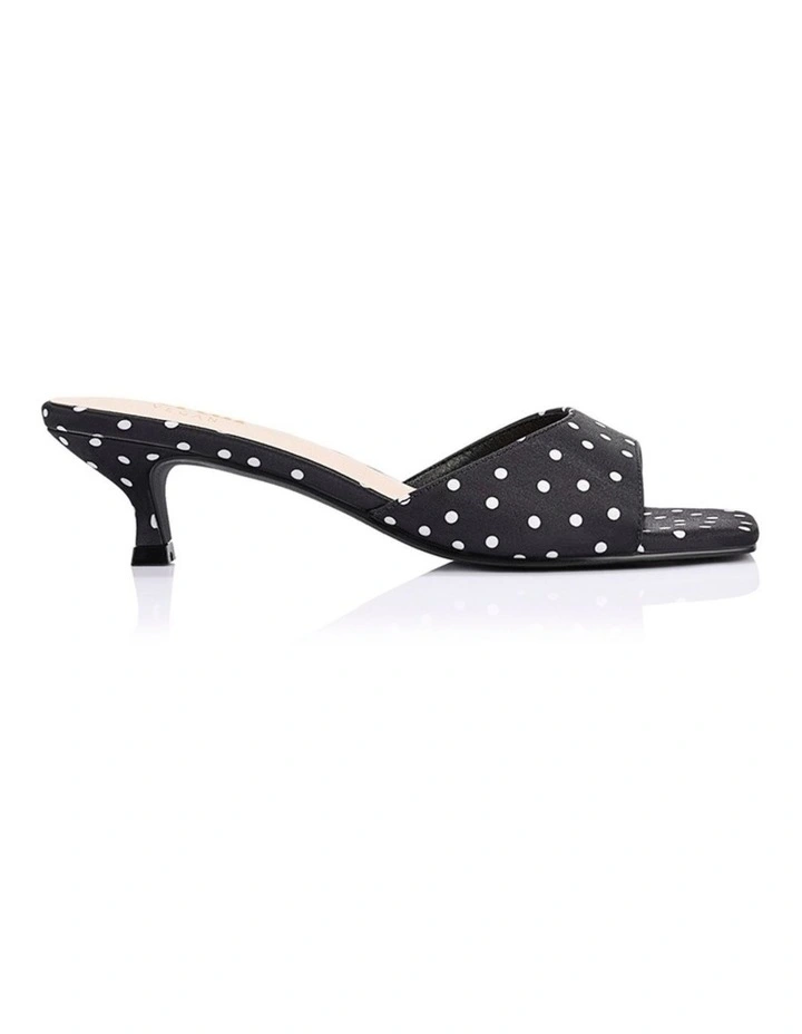 Alyssa Kitten Heel Mules - Black Polka Dot Satin image 1