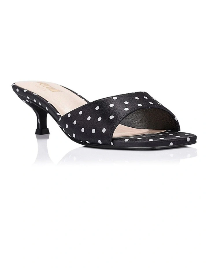 Alyssa Kitten Heel Mules - Black Polka Dot Satin image 2