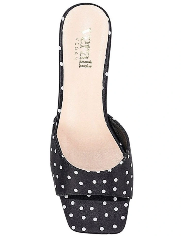 Alyssa Kitten Heel Mules - Black Polka Dot Satin image 4