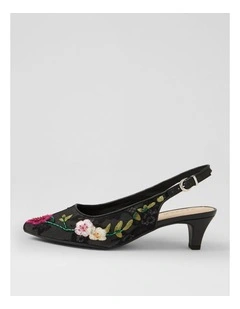 Looloo Black Multi Flower Mesh Leather Heels