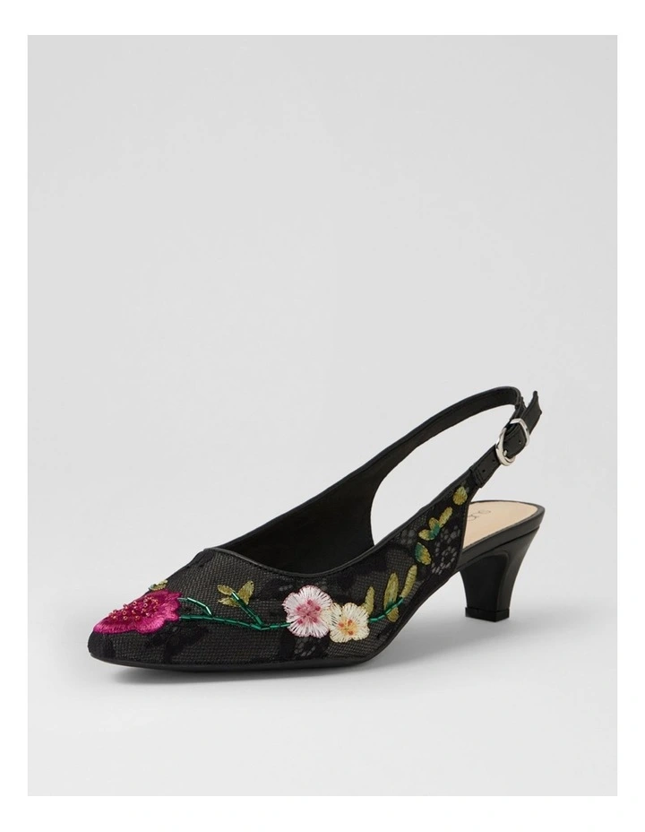 Looloo Black Multi Flower Mesh Leather Heels image 2