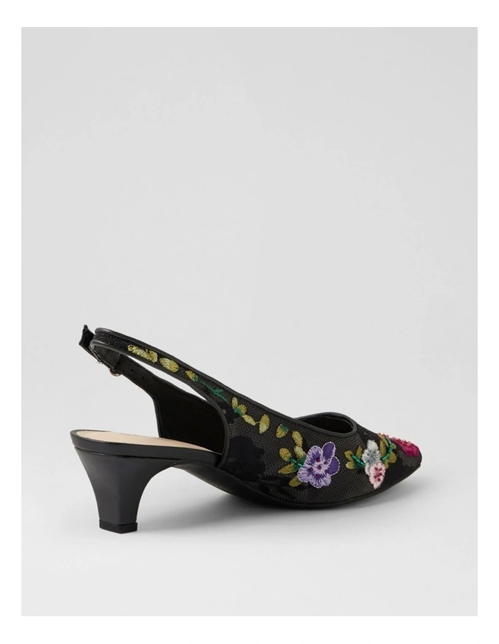Looloo Black Multi Flower Mesh Leather Heels image 3