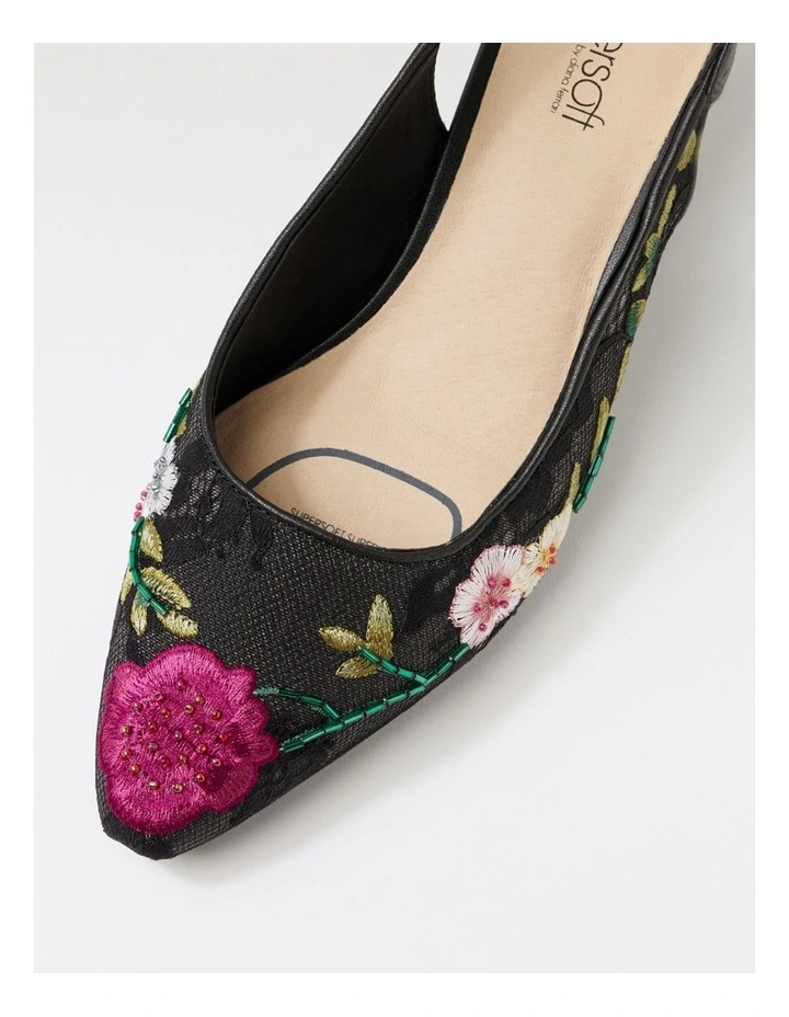 Looloo Black Multi Flower Mesh Leather Heels image 4
