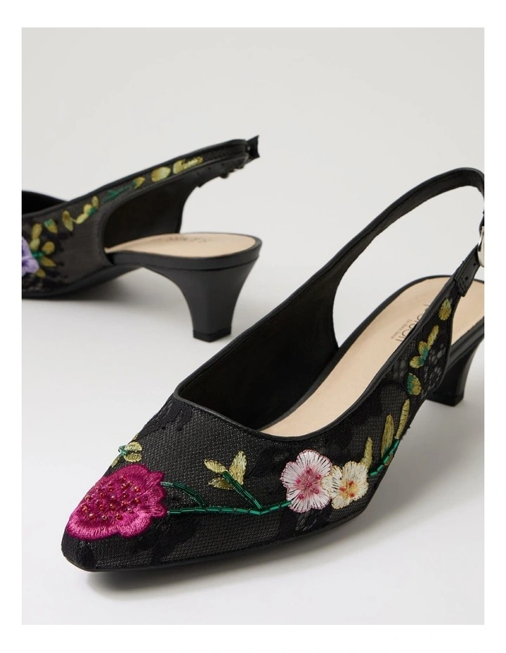 Looloo Black Multi Flower Mesh Leather Heels image 5
