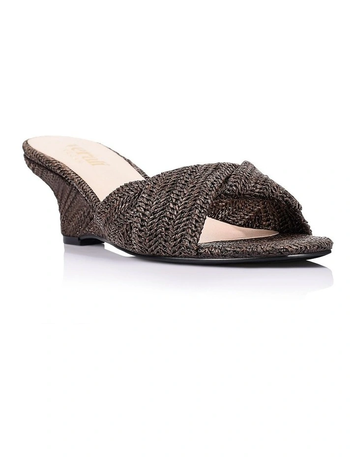 Gabriella Mule Wedges - Chocolate Brown Raffia image 2