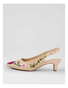 Looloo Nude Multi Flower Mesh Leather Heels