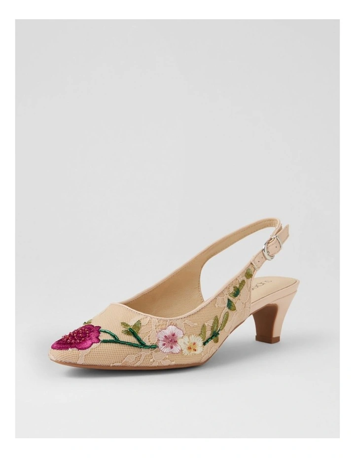 Looloo Nude Multi Flower Mesh Leather Heels image 2
