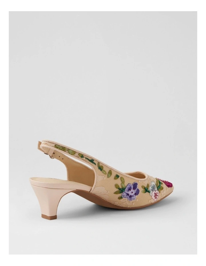 Looloo Nude Multi Flower Mesh Leather Heels image 3