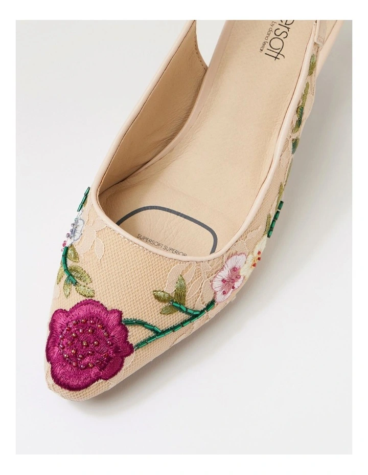 Looloo Nude Multi Flower Mesh Leather Heels image 4