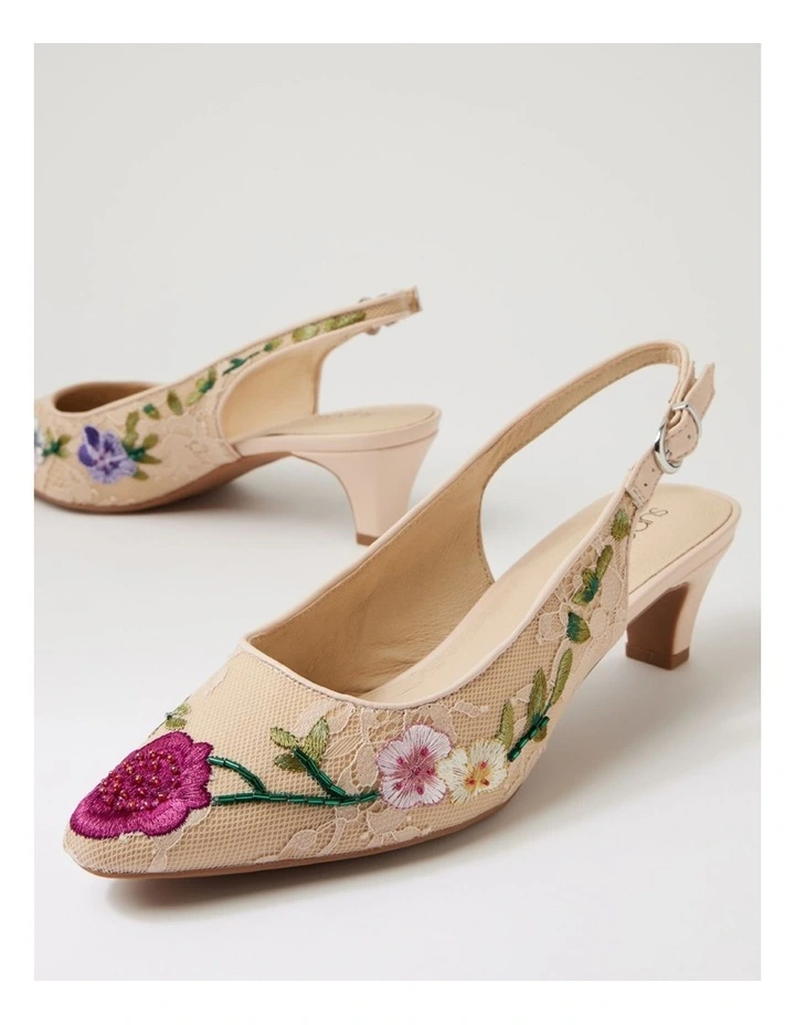 Looloo Nude Multi Flower Mesh Leather Heels image 5