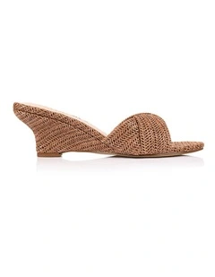 Gabriella Mule Wedges - Tan Raffia
