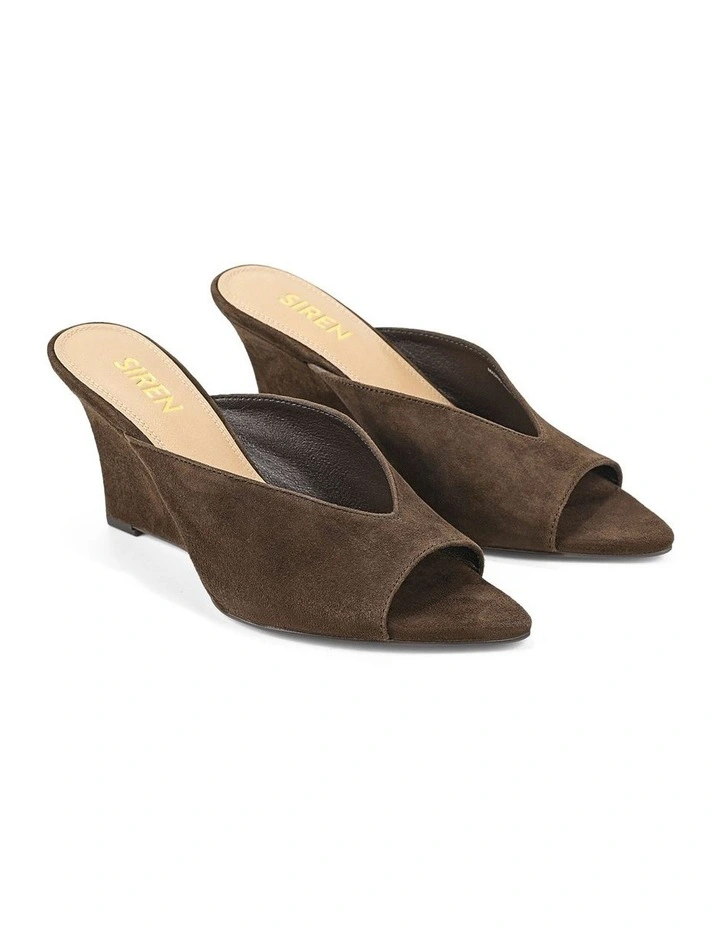 Madrid Mule Wedges- Chocolate Brown Suede image 2