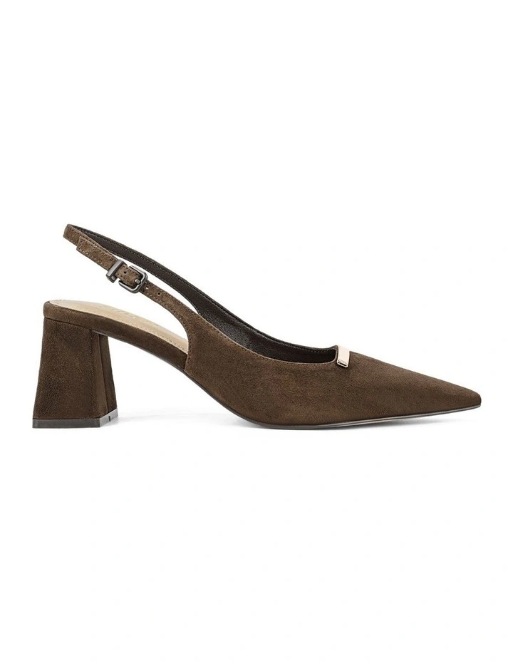 Yaz Slingback Block Heels - Chocolate Brown Suede image 1