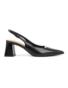Yaz Slingback Block Heels - Black Vintage Leather