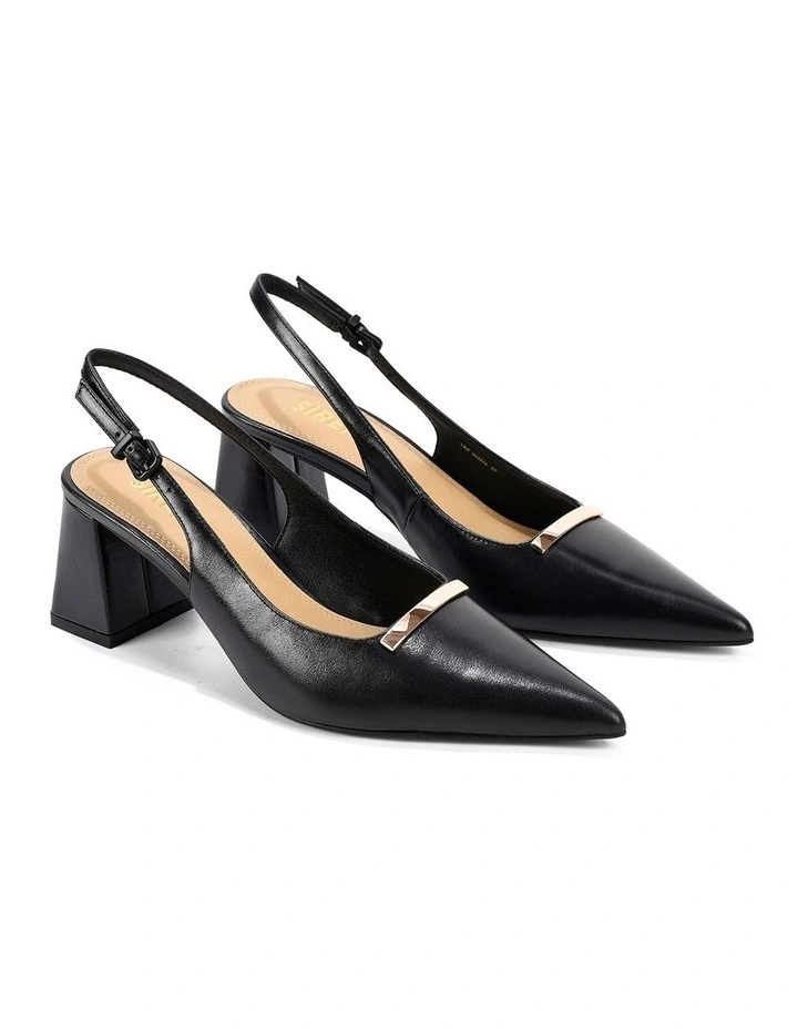 Yaz Slingback Block Heels - Black Vintage Leather image 2