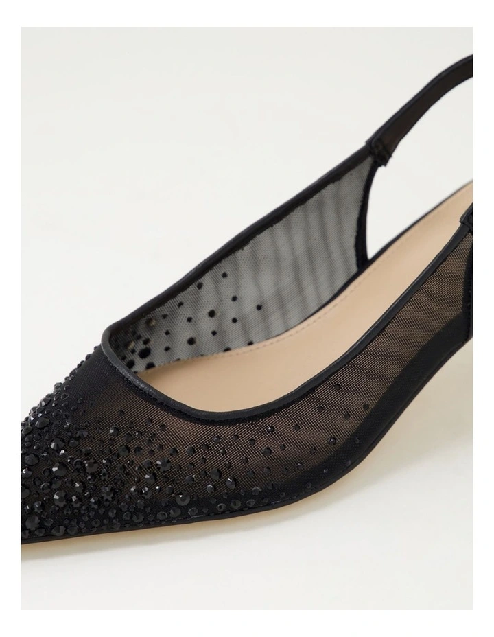 Quille Black Jewel Mesh Leather Heels image 5