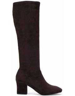 DASHIELL - Espresso Suede Knee-High Heeled Boot