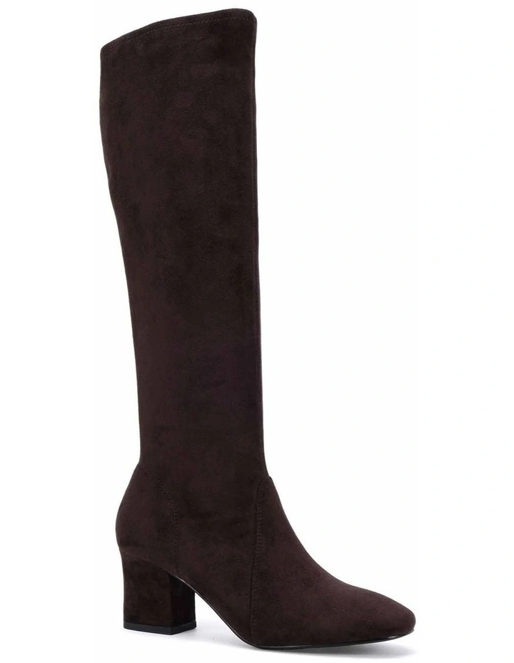 DASHIELL - Espresso Suede Knee-High Heeled Boot image 2