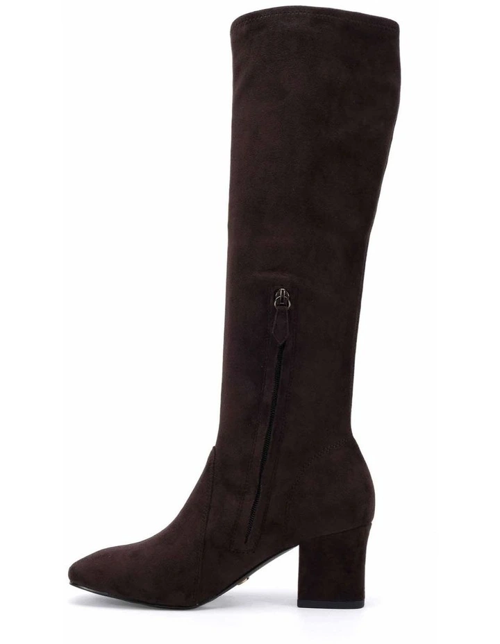 DASHIELL - Espresso Suede Knee-High Heeled Boot image 6
