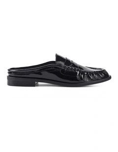 Parker Loafer Mules - Black Crinkle Patent Leather