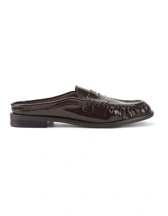 Parker Loafer Mules - Chocolate Brown Crinkle Patent Leather